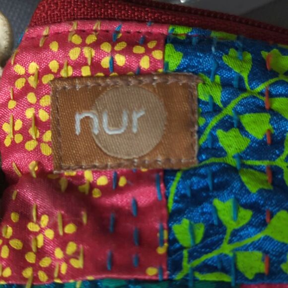 Handmade Silk Patchwork Crossbody Bag - Colorful Hippie Purse - Pom Pom Trim - Picture 2 of 5